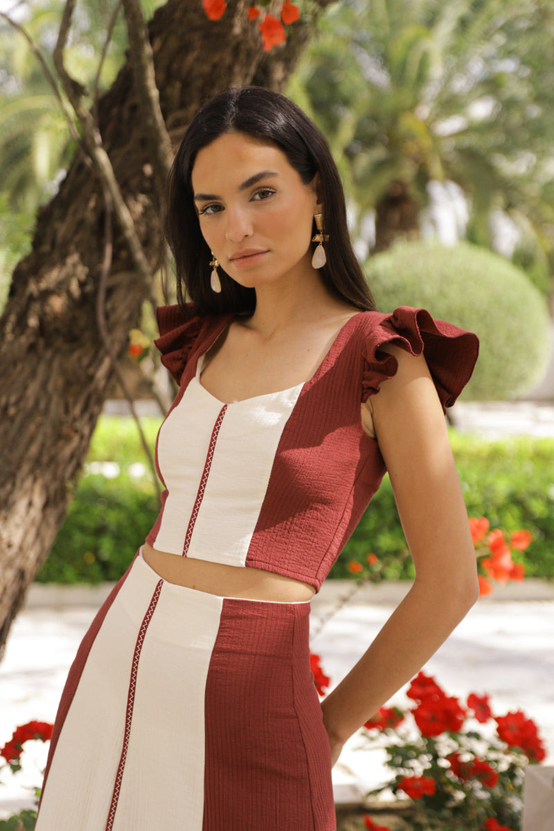 Conjunto Arles | Falda y Top | Bicolor Burdeos