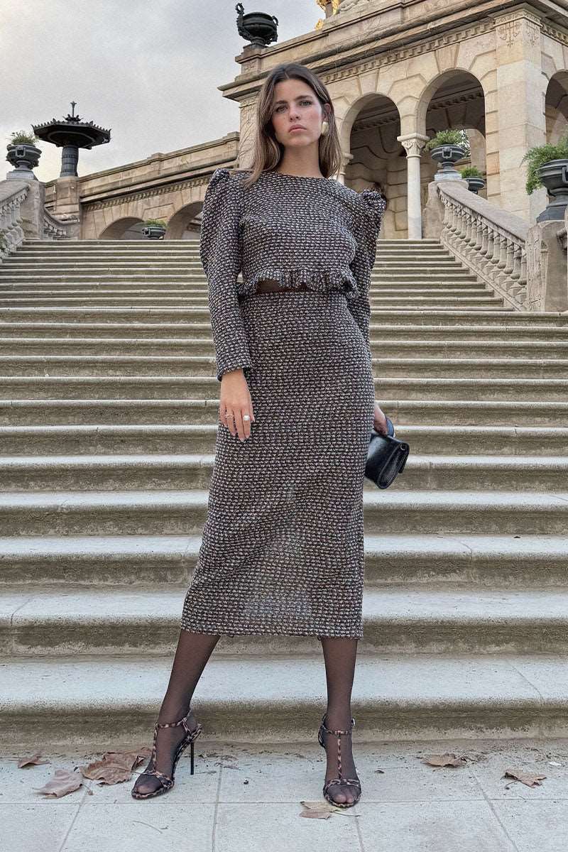 Conjunto Invitada | Falda y Top | Volantes | Ocre | Eiffel