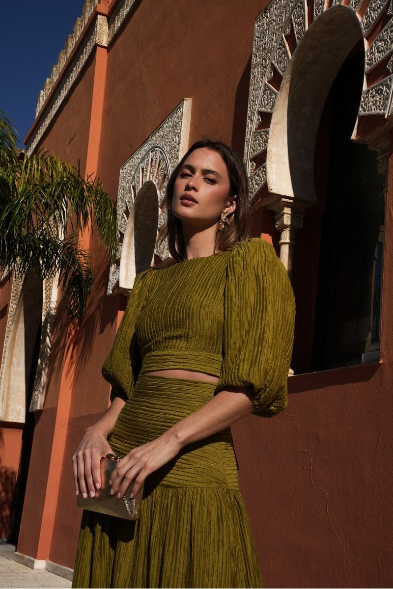 Conjunto Voltaire | Falda y Top | Verde Oliva