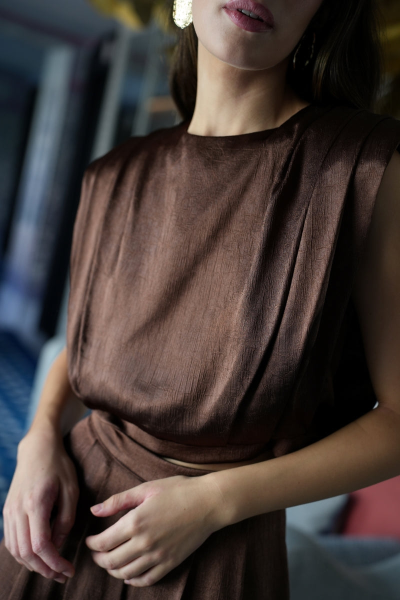 Conjunto Invitada | Top y Pantalón | Raso | Marrón | Amèlie