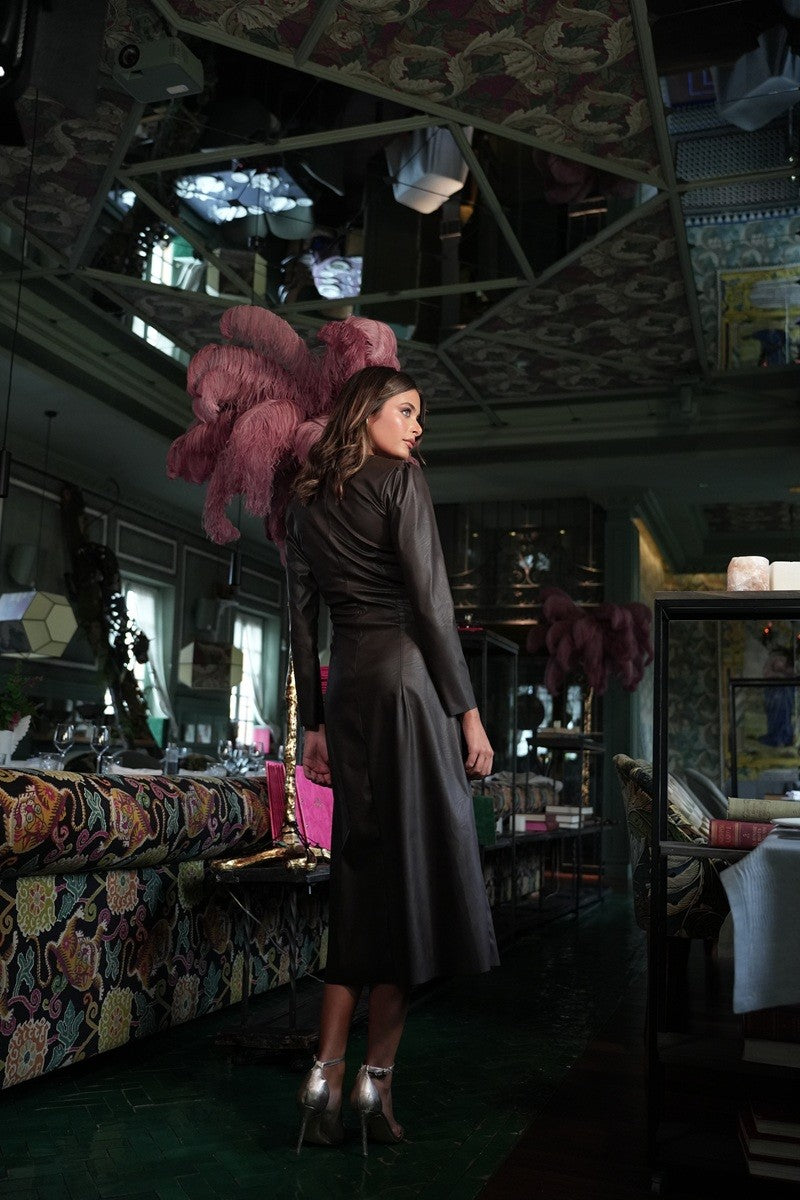 Robe de soirée | Découper | Effet cuir | Court | Noir | Vienville