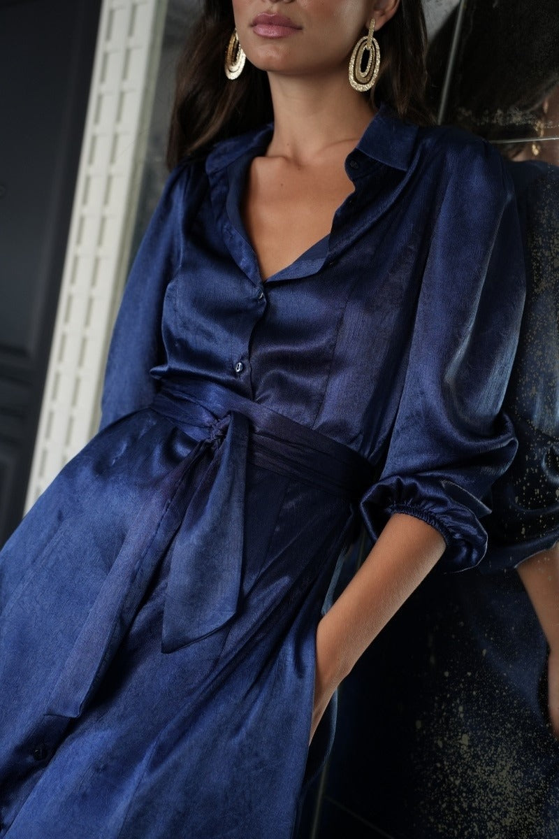 Vestido Invitada Boda | Raso | Azul Marino | Lyon