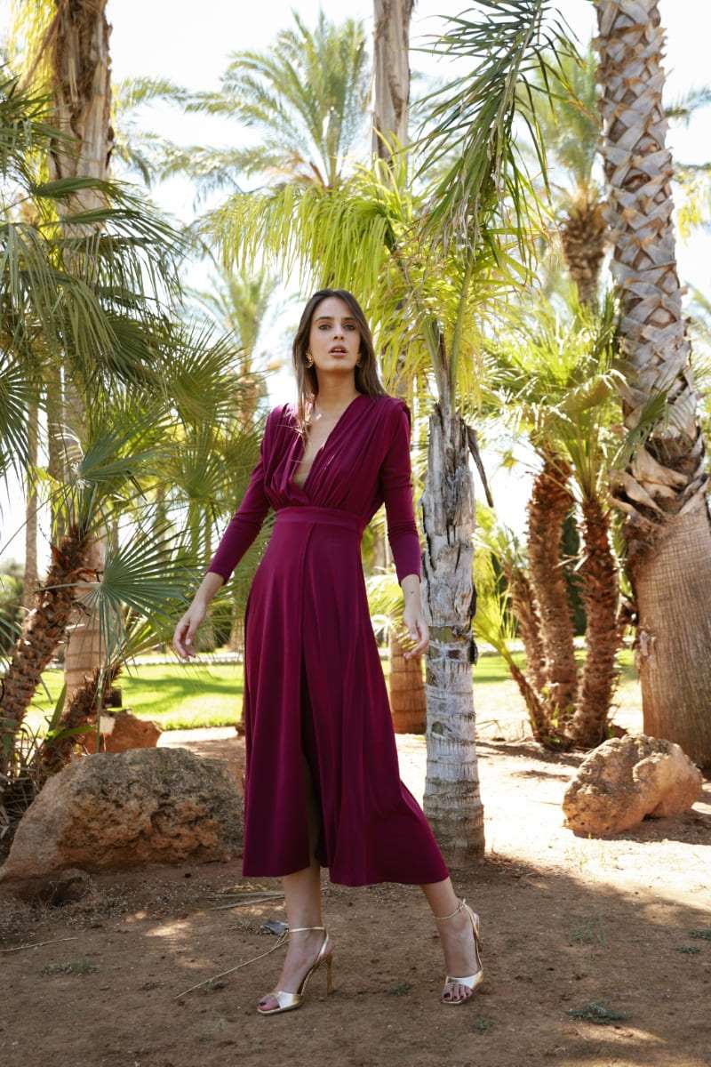 Vestido Invitada Boda | Pliegues | Burdeos | Bérgamo | Talla XL, image size:800x1200