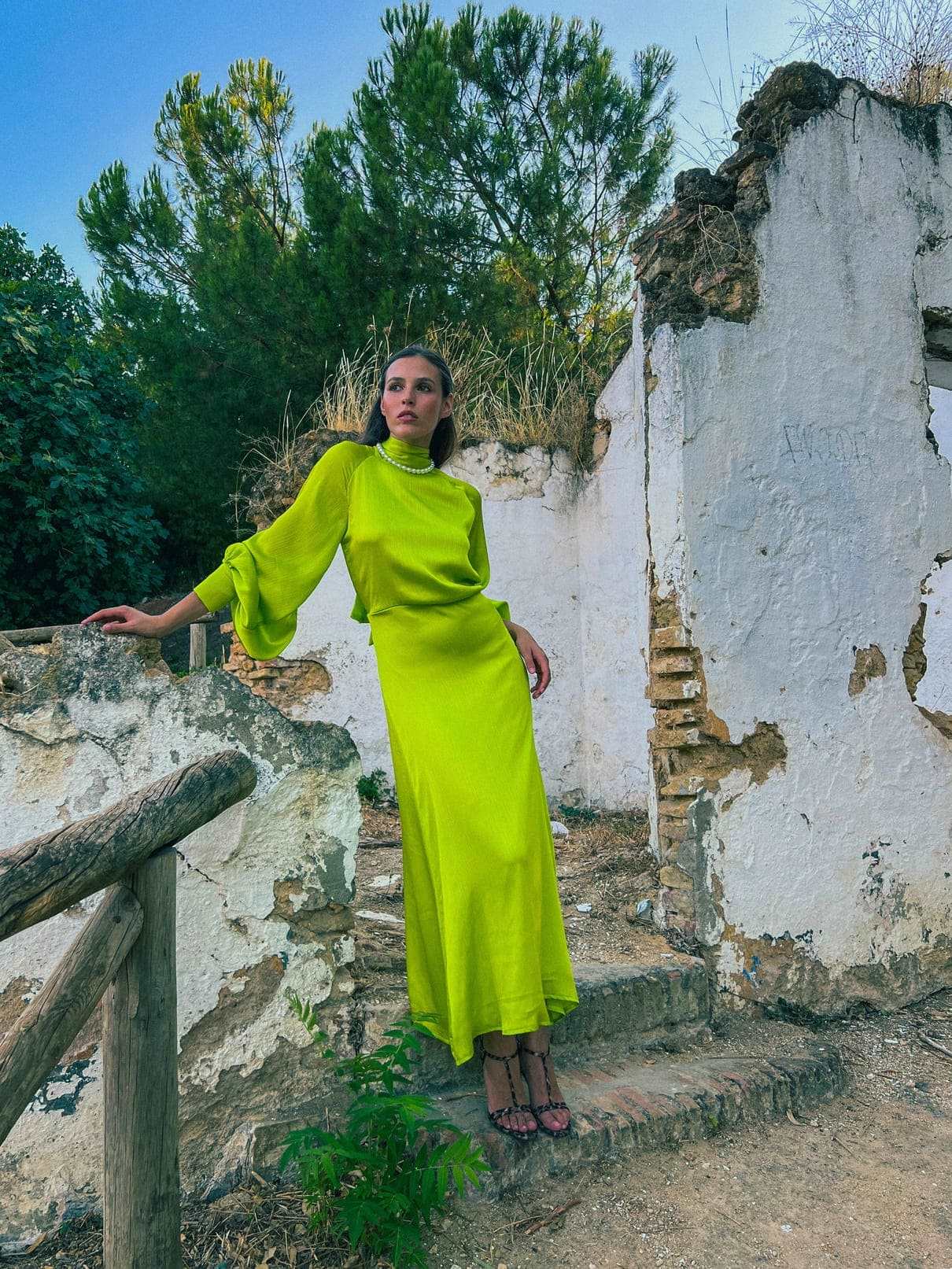 Vestido Invitada Boda | Mangas Abullonadas | Lazo | Oro | Riomaggiore