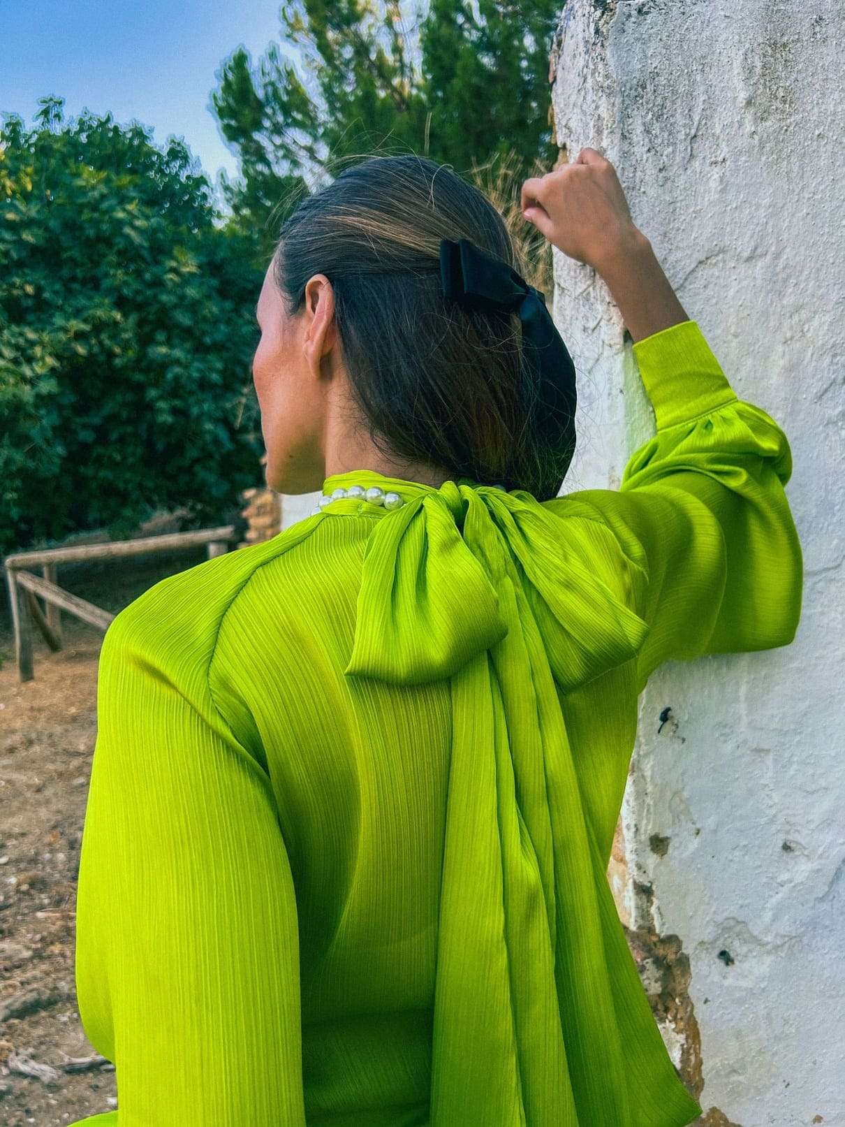 Vestido Invitada Boda | Mangas Abullonadas | Lazo | Oro | Riomaggiore