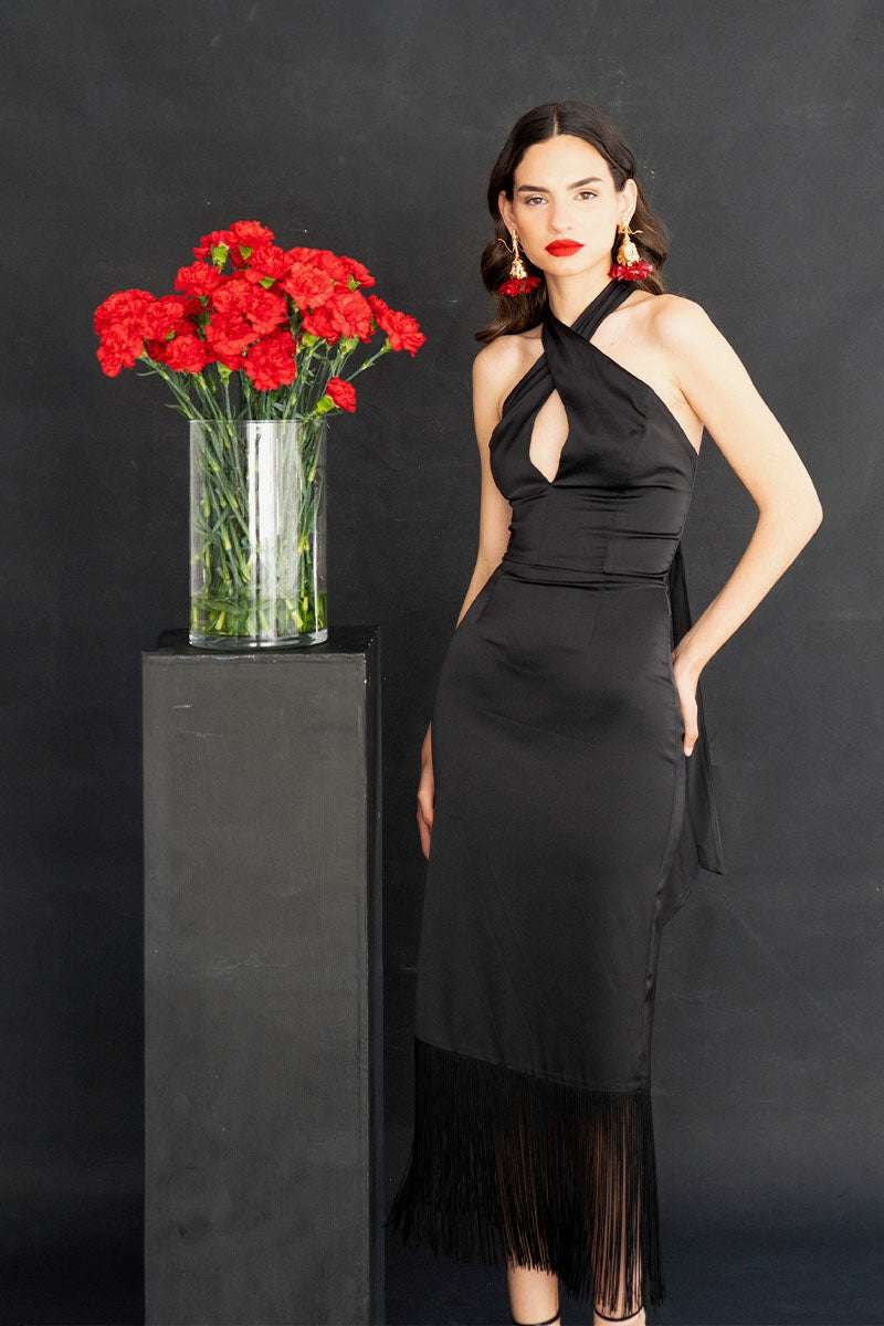Vestido Invitada Boda | Flecos | Negro | Triana