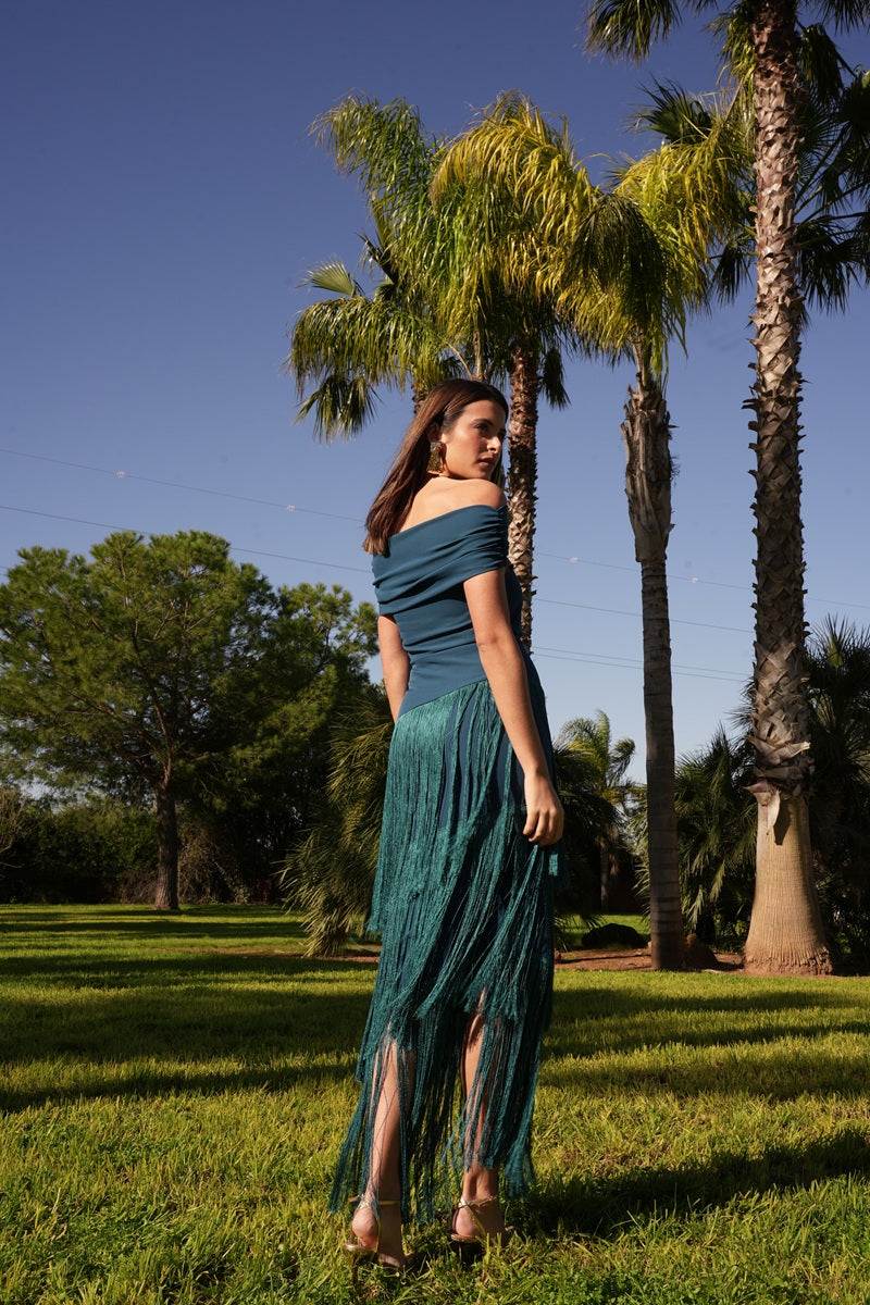 Vestido Elysee | Invitada | Graduación | Flecos | Azul Petróleo