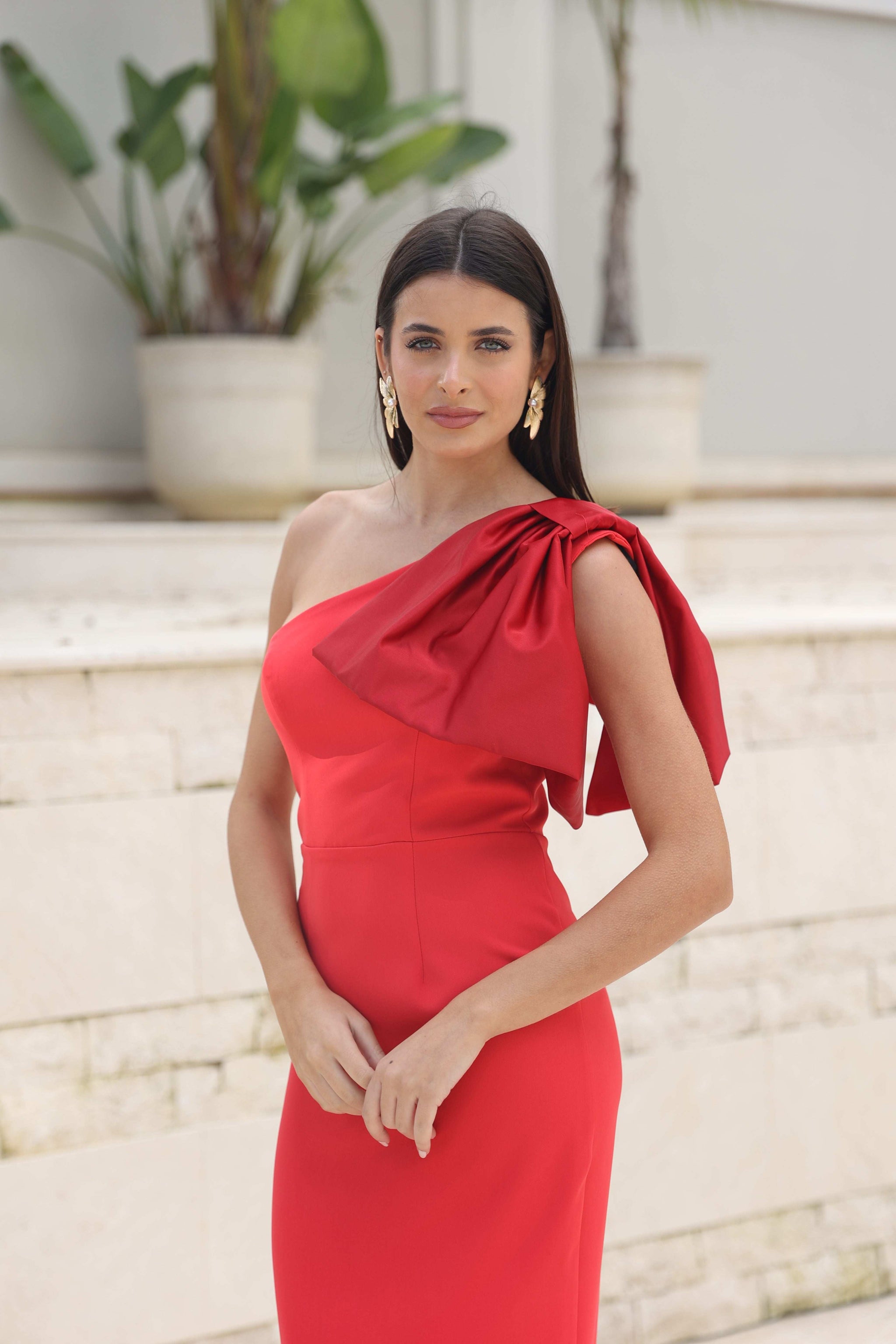 Vestido Invitada Boda Lazo Rojo Red Velvet