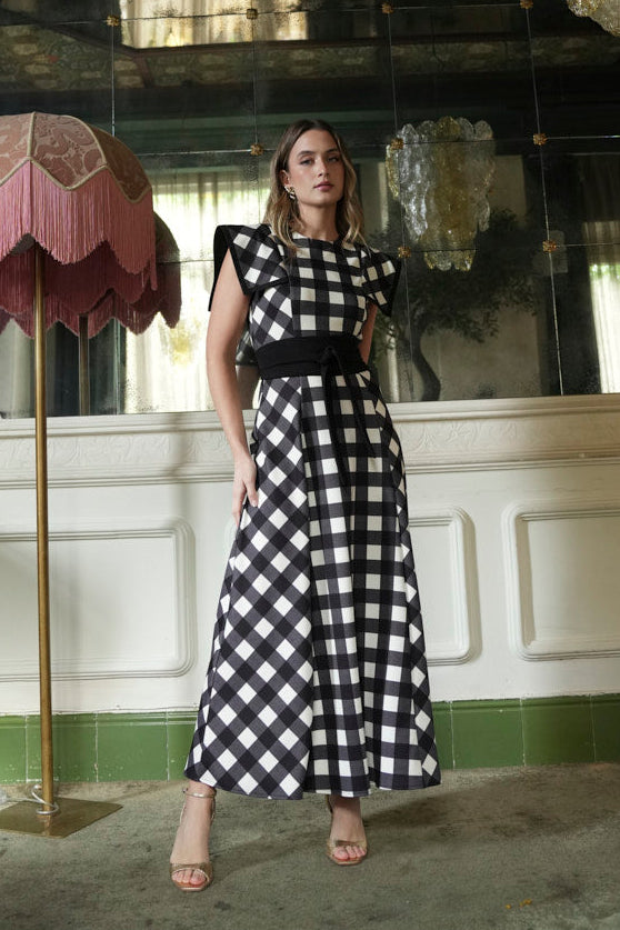 Vestido Génova | Estampado Cuadros | Negro y Blanco