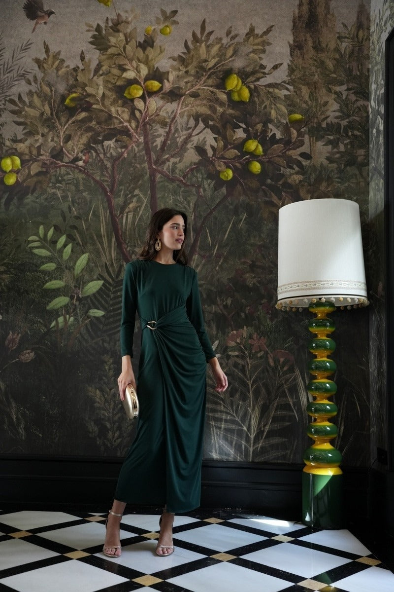 Vestido Invitada Boda | Detalle Hebilla | Verde | Génova