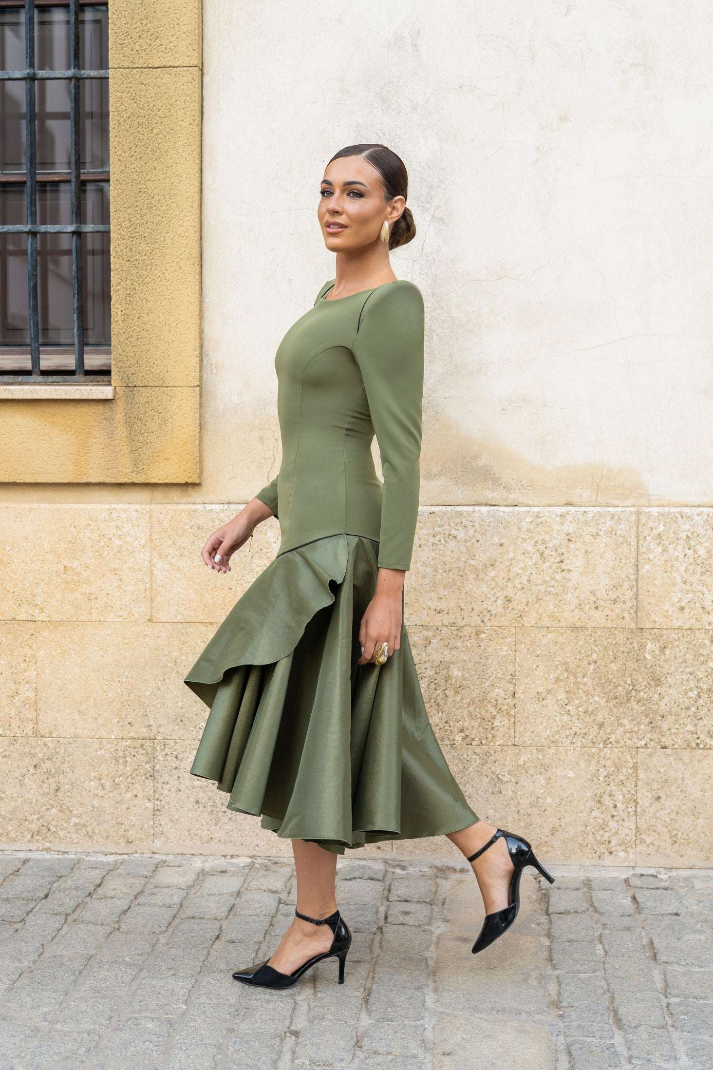 Vestido Seine | Volantes | Burdeos