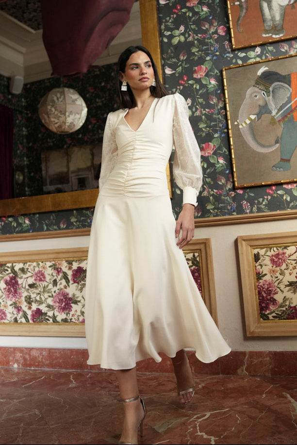 Vestido Madre Comunión | Gasa Bordada | Crudo | Lyon