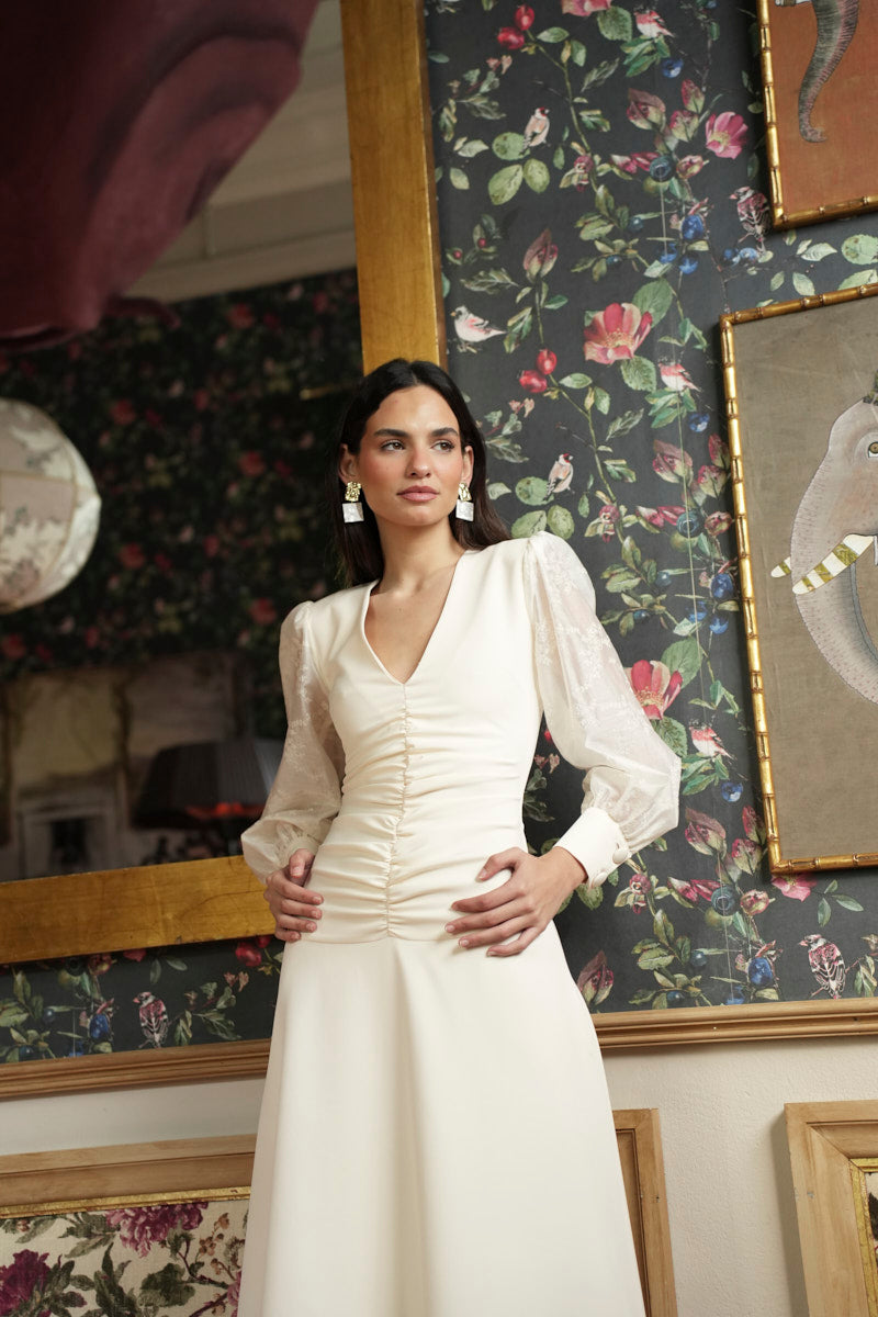 Vestido Madre Comunión | Gasa Bordada | Crudo | Lyon