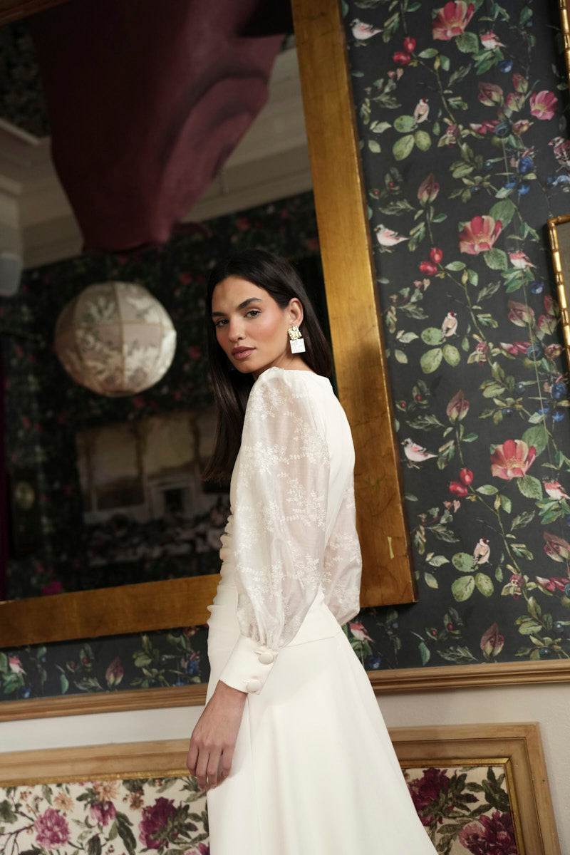 Vestido Madre Comunión | Gasa Bordada | Crudo | Lyon