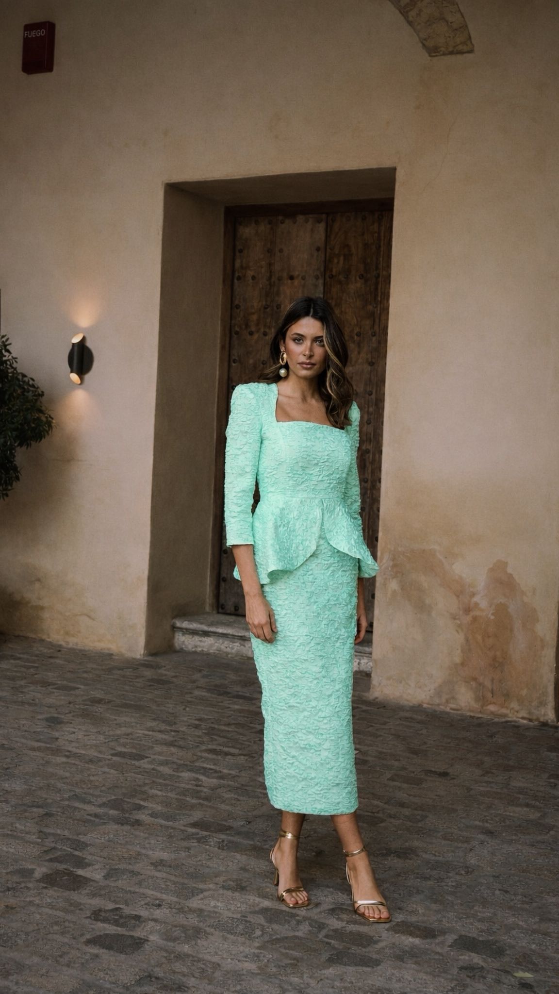 Vestido Catania | Invitada Boda | Jacquard | Verde Menta