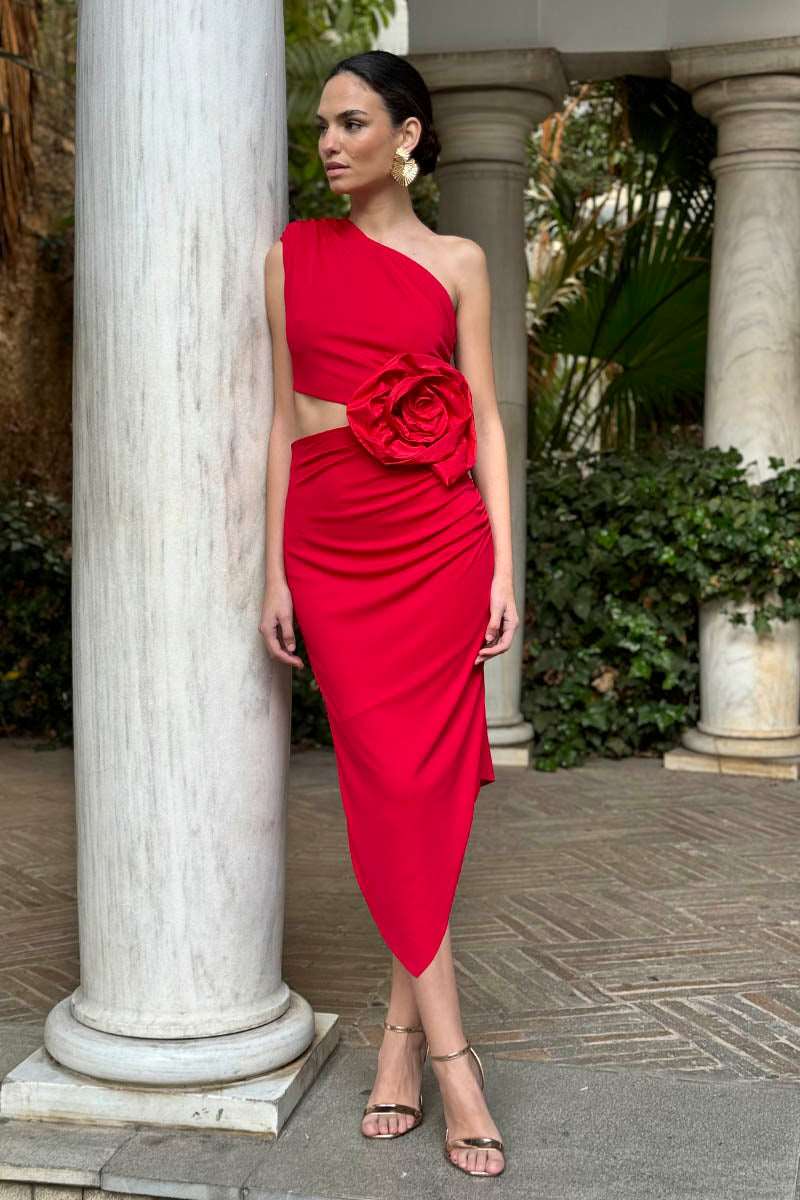 Vestido Invitada Boda | Flor | Rojo | Beuvron