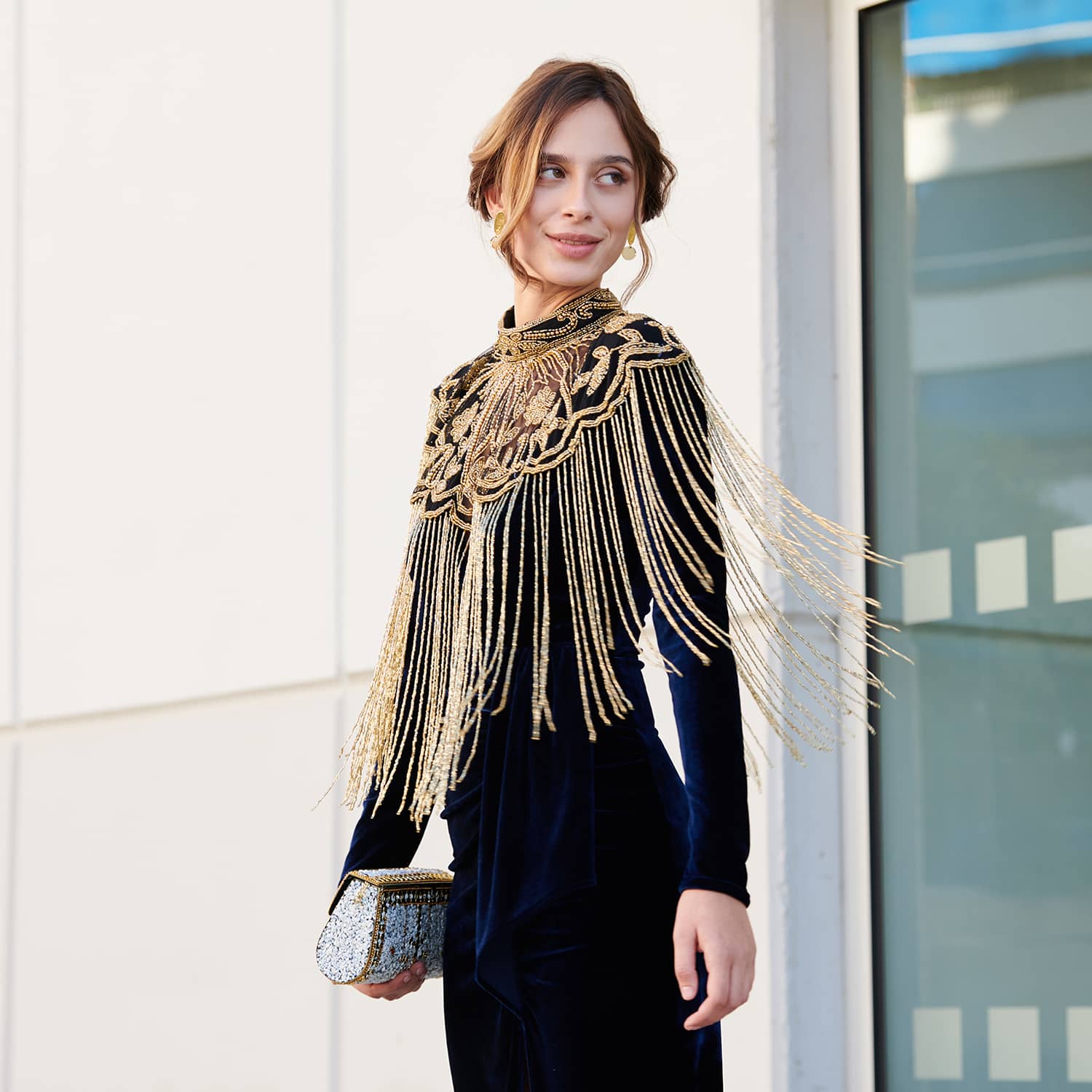 Party Stone Jewel Cape | Gold and Black