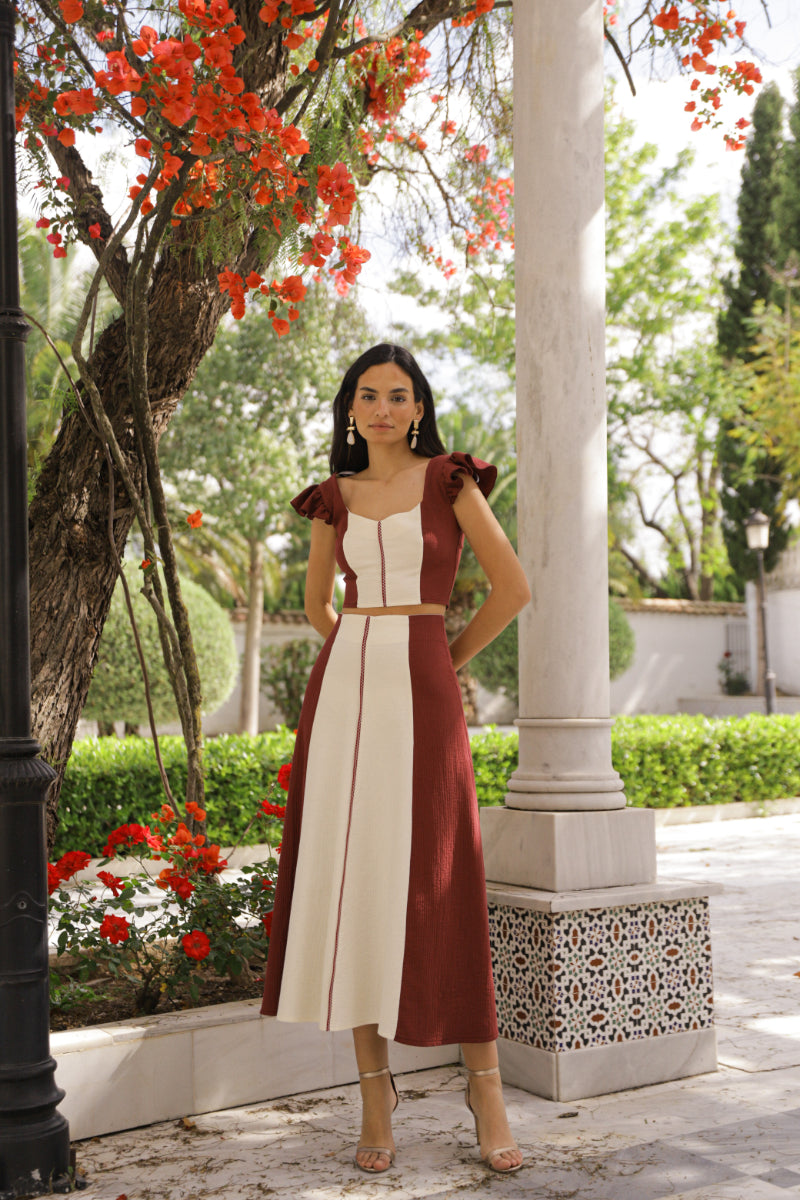 Conjunto Arles | Falda y Top | Bicolor Burdeos