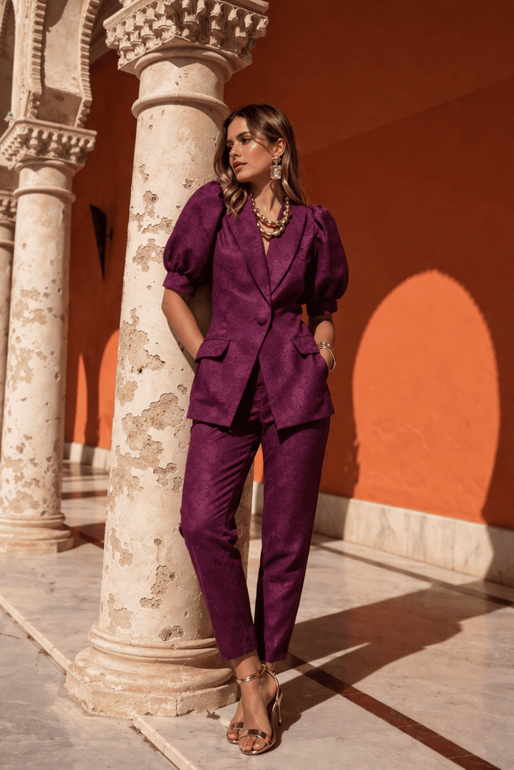 Traje Invitada Boda | Estampado | Berenjena | Rocroi