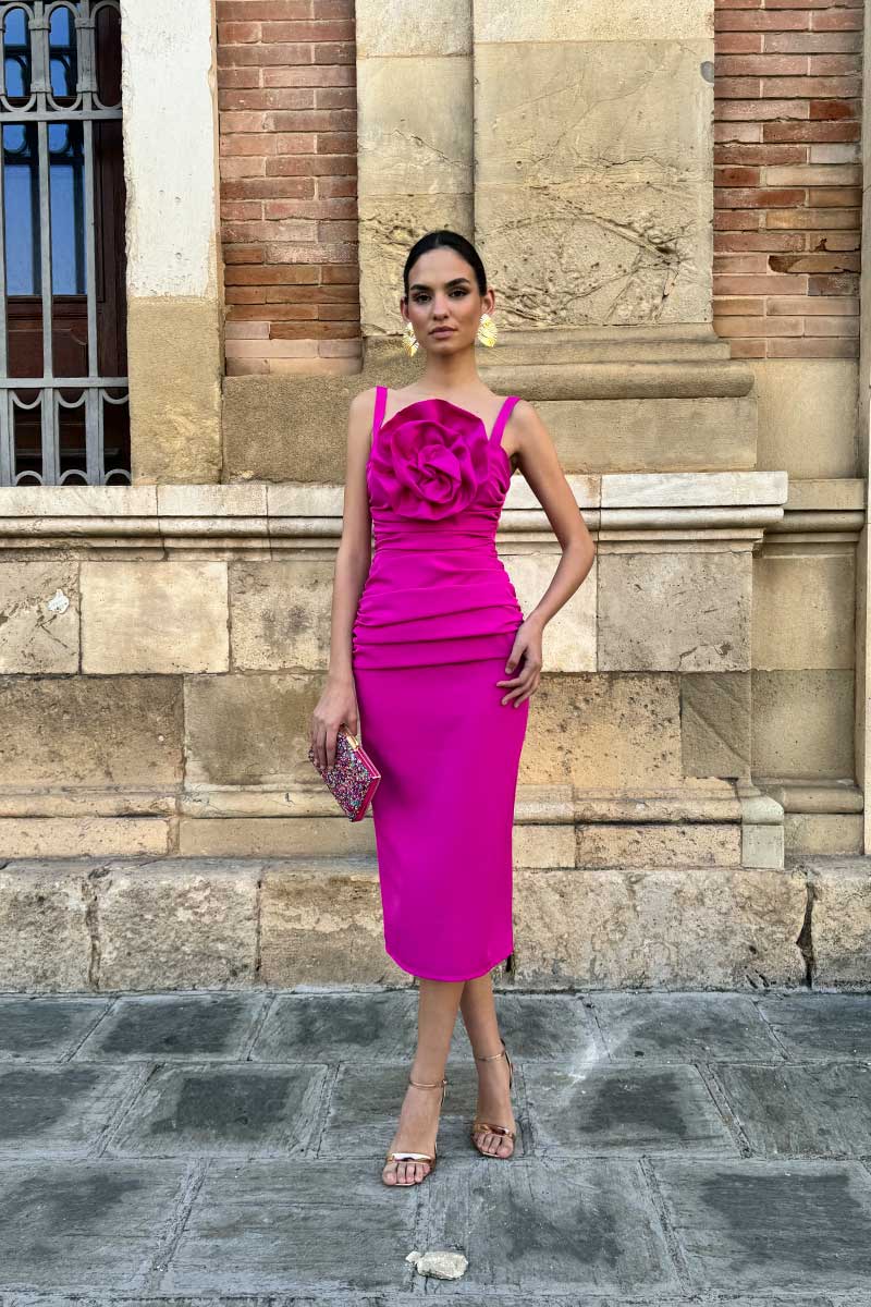 Vestido Invitada Boda Flor | Fucsia | Fouzon