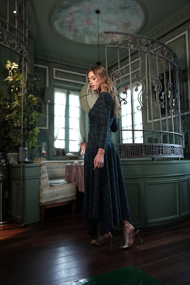 Vestido Invitada | Cuadros | Verde y Marino | Piamonte