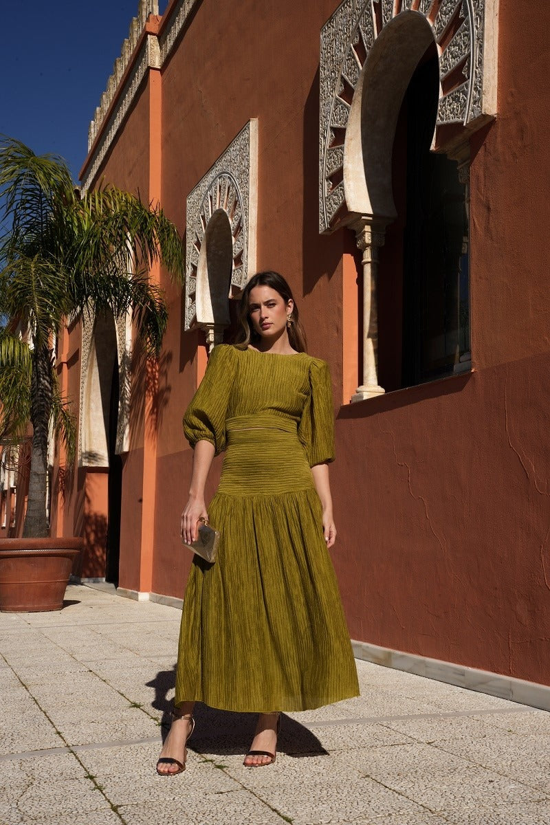 Conjunto Voltaire | Falda y Top | Verde Oliva