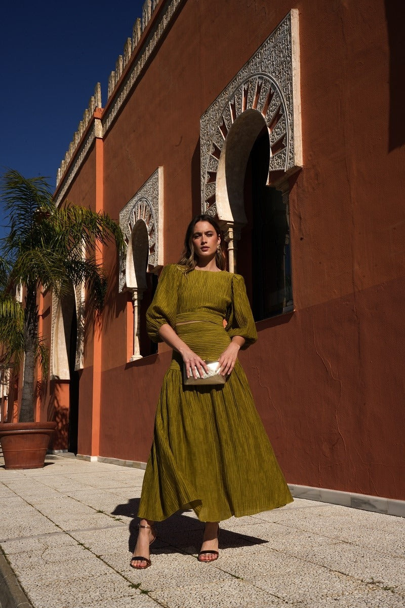 Conjunto Voltaire | Falda y Top | Verde Oliva