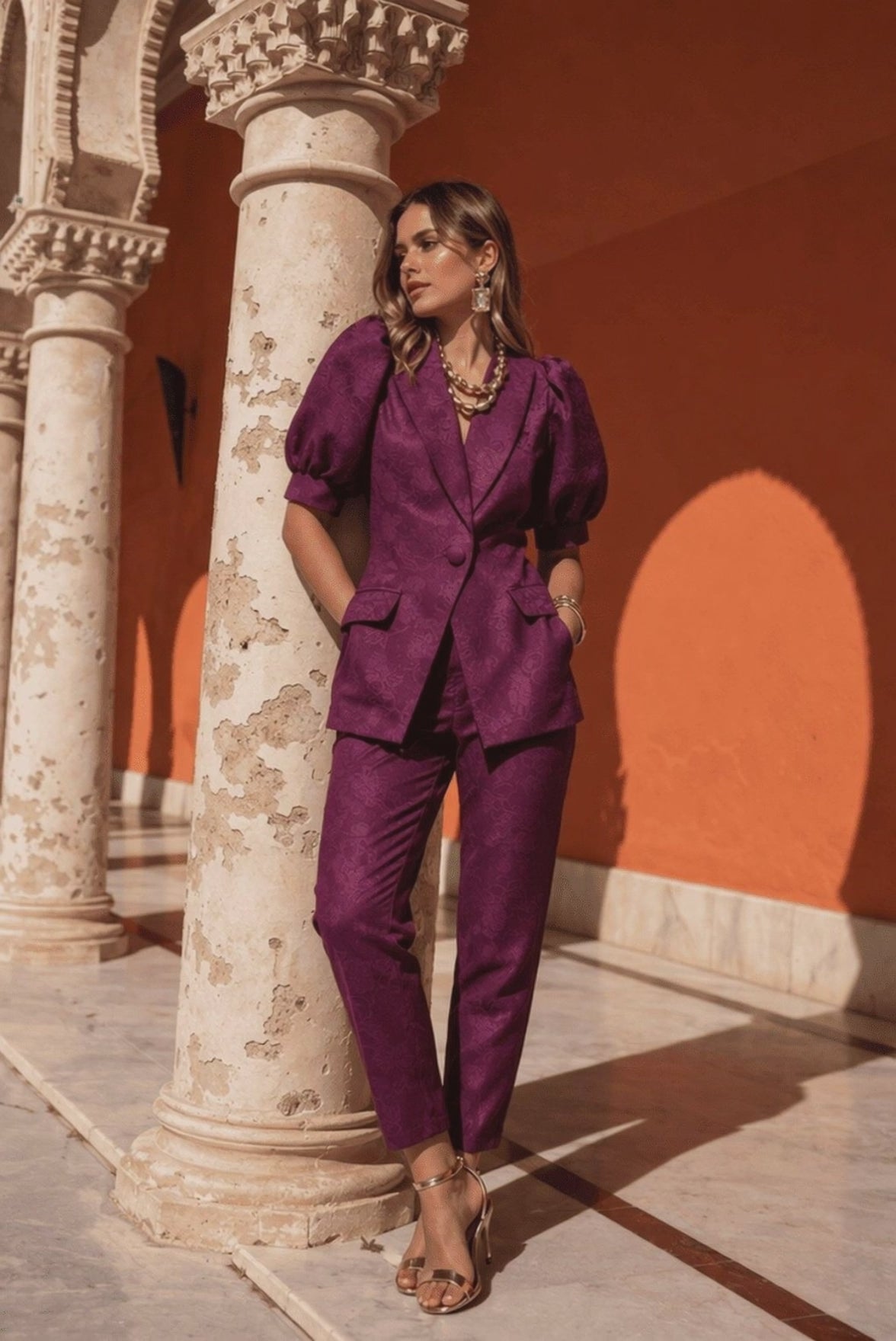 Traje Invitada Boda  Estampado  Berenjena  Rocroi - Traje-invitada-boda-chaqueta-pantalon-berenjena-_v2.mp4