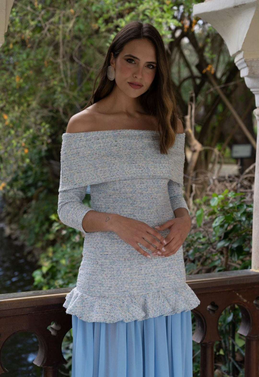 Vestido Brissac | Tweed y Gasa | Celeste | Rosa