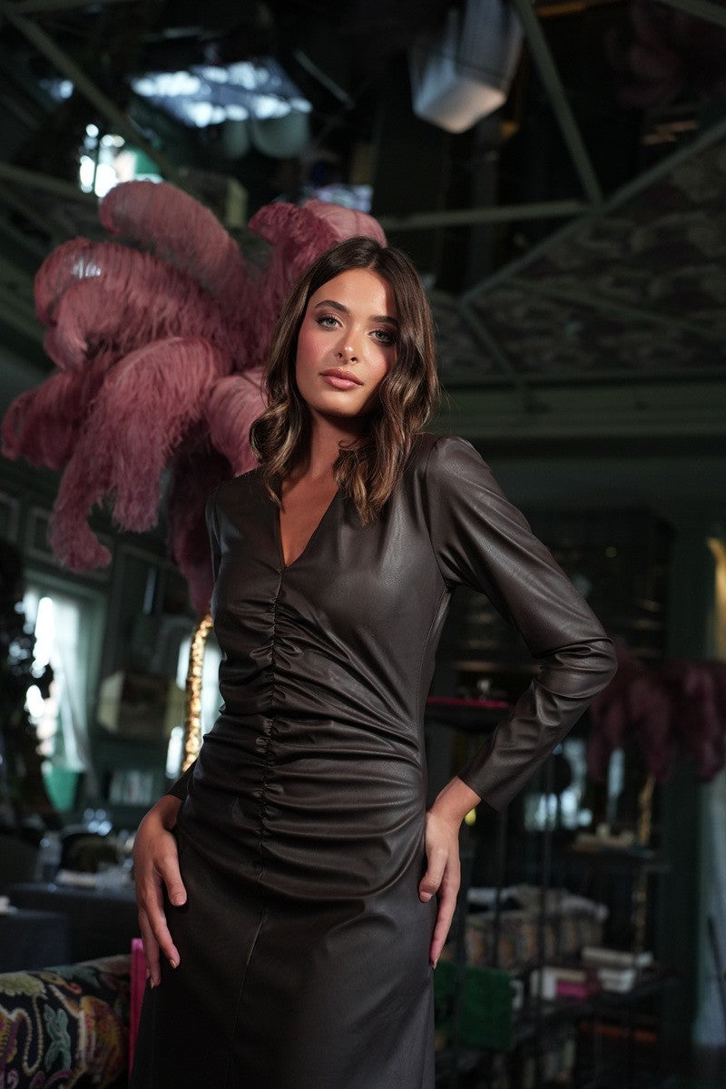 Robe de soirée | Découper | Effet cuir | Court | Noir | Vienville