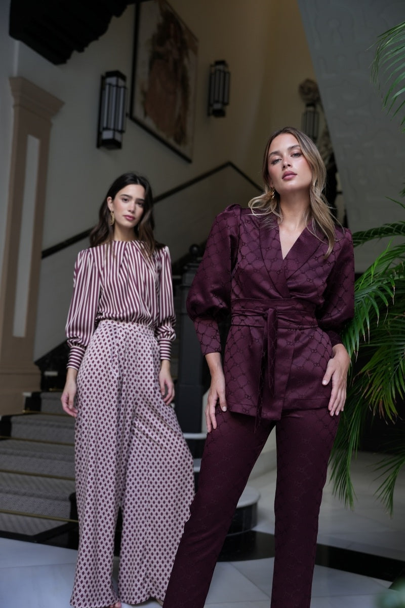 Traje Invitada Boda | Estampado | Lazada | Burdeos | Lilou