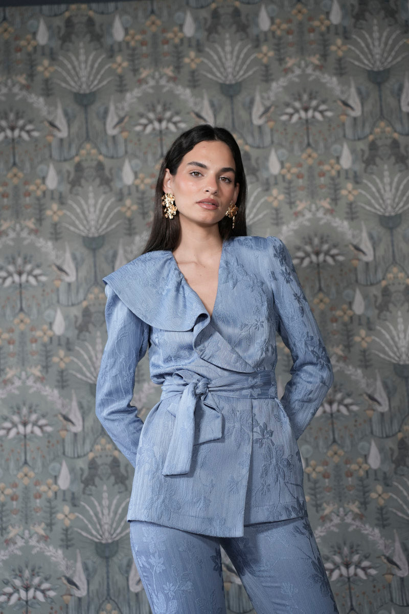 Traje Invitada Boda | Lazada | Jacquard | Celeste | Fleur