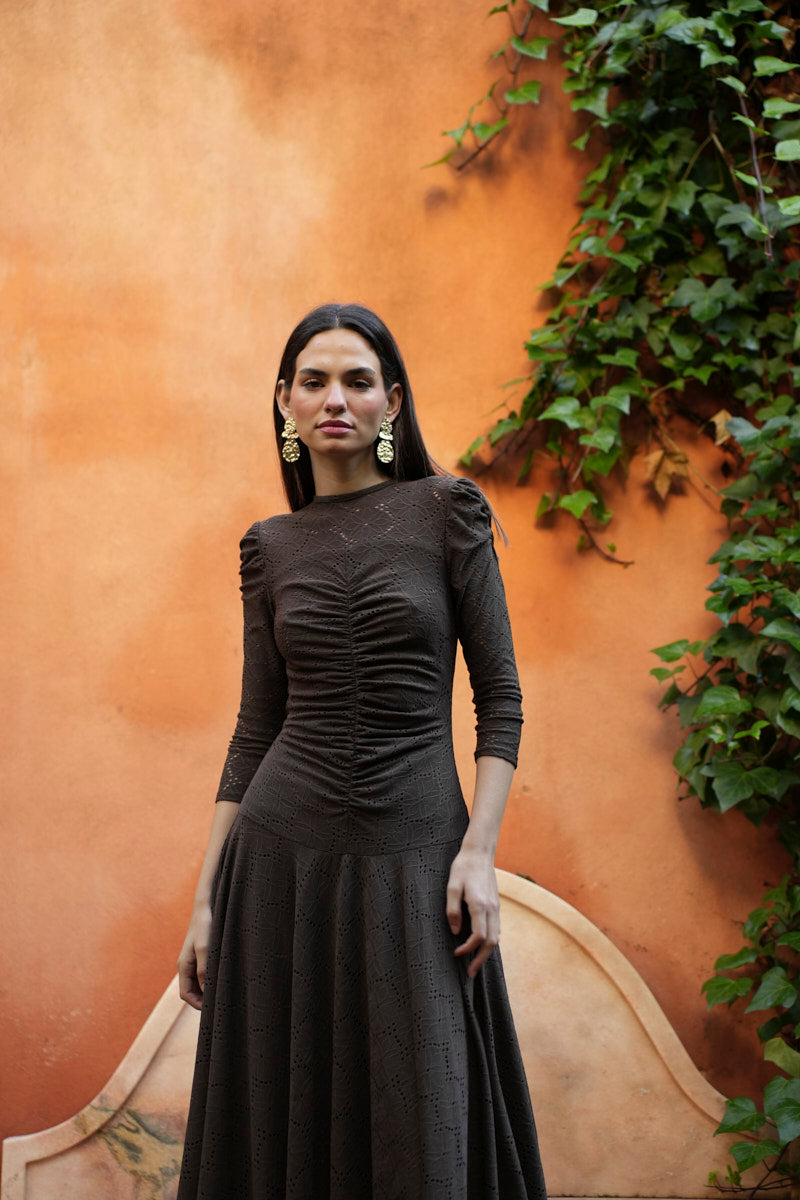 Vestido Invitada | Graduación | Marrón | Punto Calado | Amberes