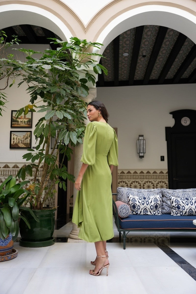 Vestido Invitada Eventos | Detalle Hebilla | Oliva | Pienza