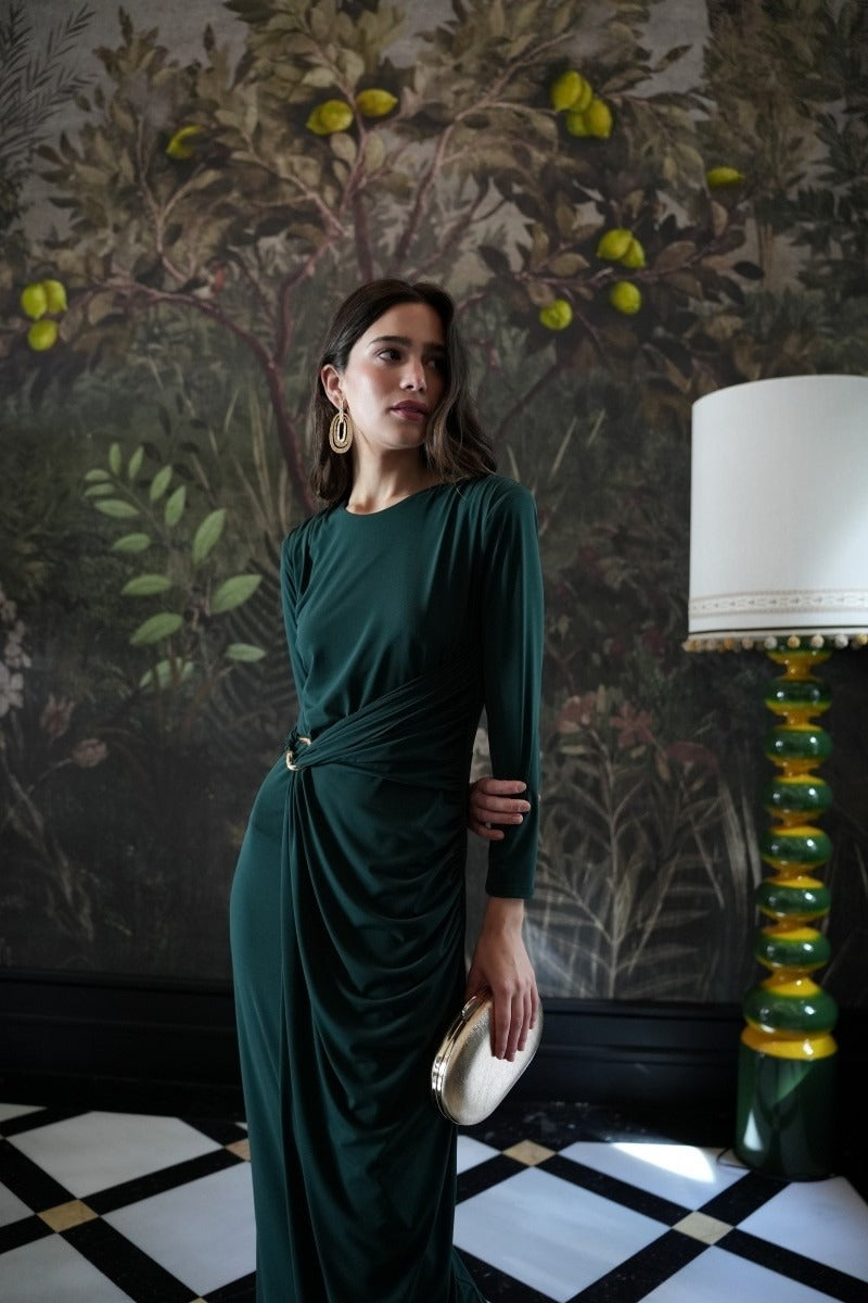 Vestido Invitada Boda | Detalle Hebilla | Verde | Génova