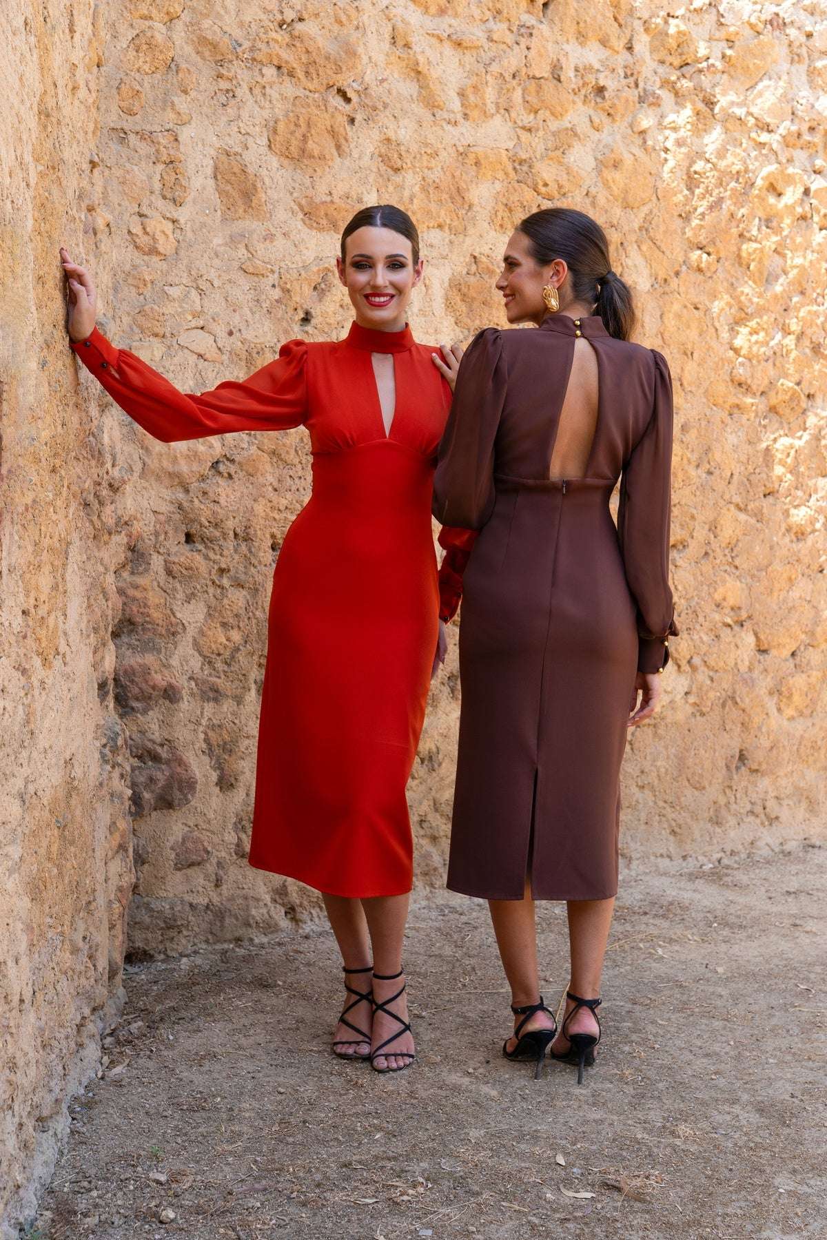 Vestido Invitada Boda | Cuello Halter | Caldera y Marron | Eloise