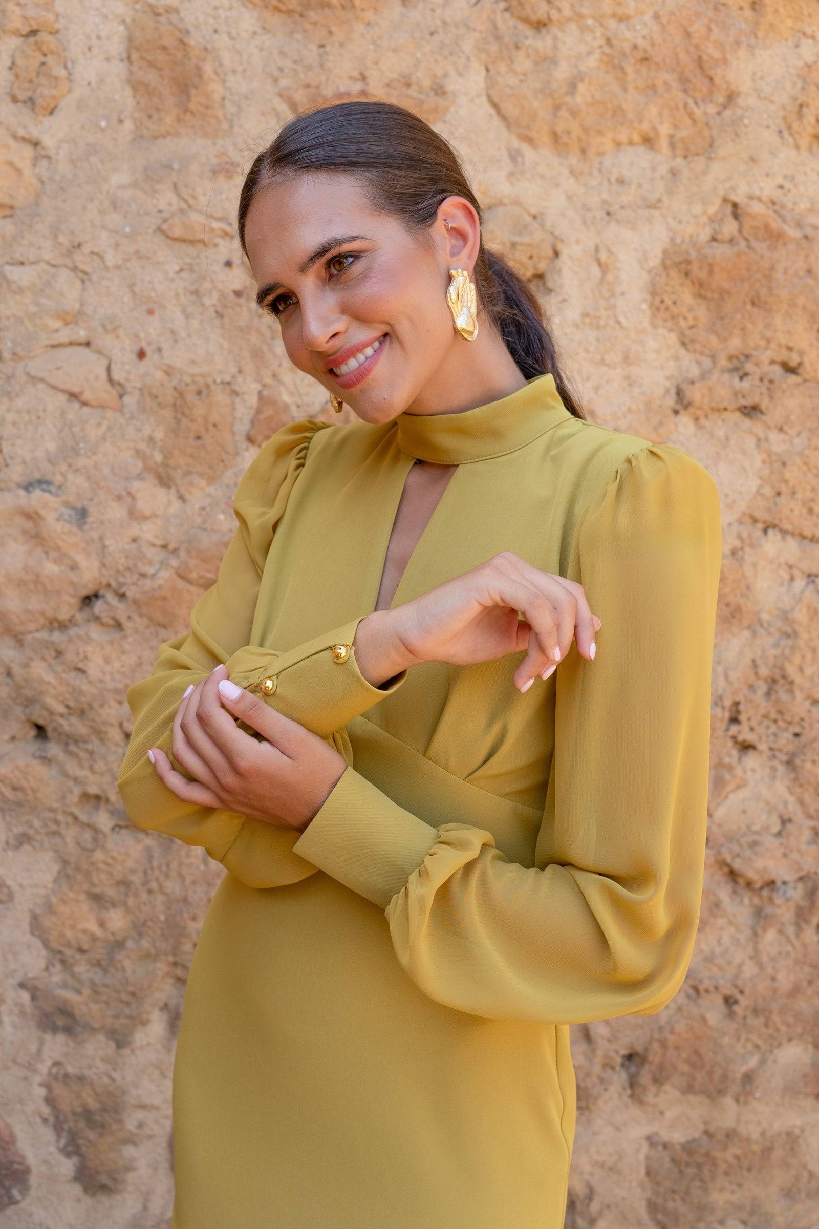 Vestido Invitada Boda | Cuello Halter | Oliva | Eloise
