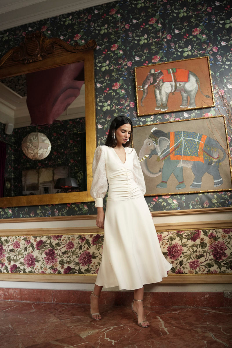 Vestido Madre Comunión | Gasa Bordada | Crudo | Lyon